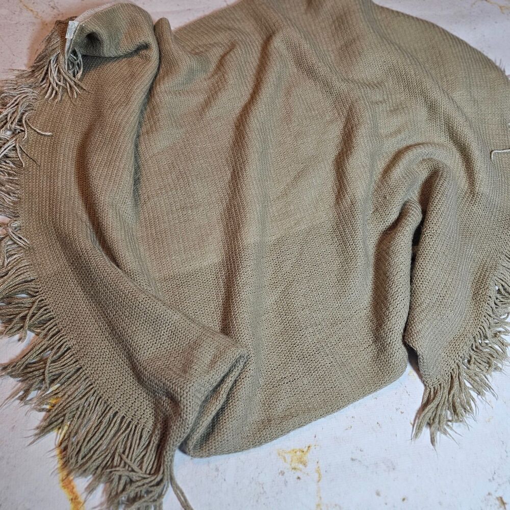 Mark & Graham Knit Throw Blanket Scarf Olive Taupe Fringe 100% Acrylic EUC